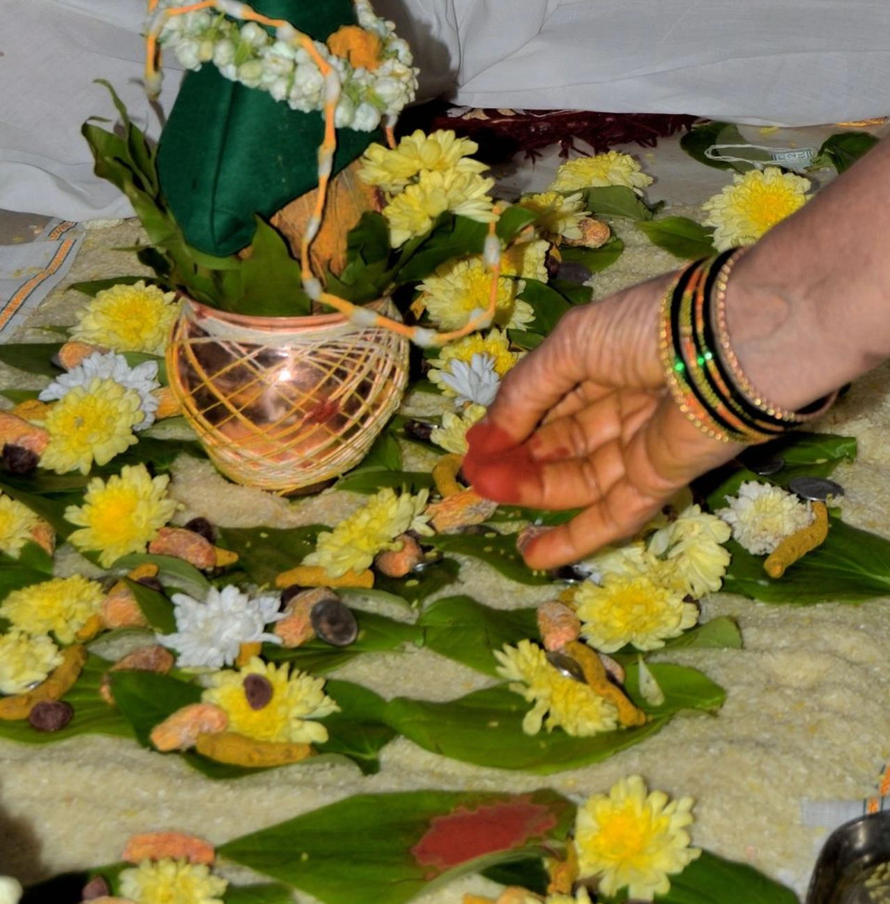 Family performing Satyanarayana vratam at home Family performing Satyanarayana vratam at home