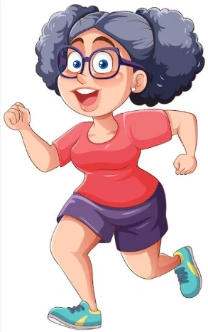 Cartoon illustration of an energetic woman enjoying her daily walk as part of a healthy lifestyle and fitness journey.